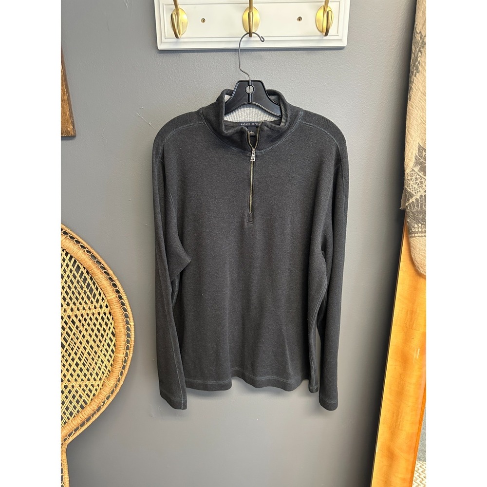 Banana Republic Mens L Quarter Zip Pullover Sweater Gray Casual Long Sleeve Mock